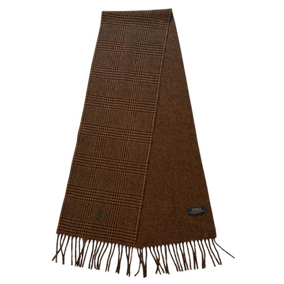 Polo Ralph Lauren Other - Polo Ralph Lauren Reversible Brown Plaid Fringe Wool Scarf
